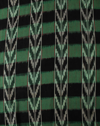 Green And Black Abstract Cotton Ikat Fabric