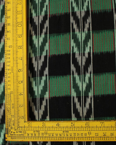 Green And Black Abstract Cotton Ikat Fabric