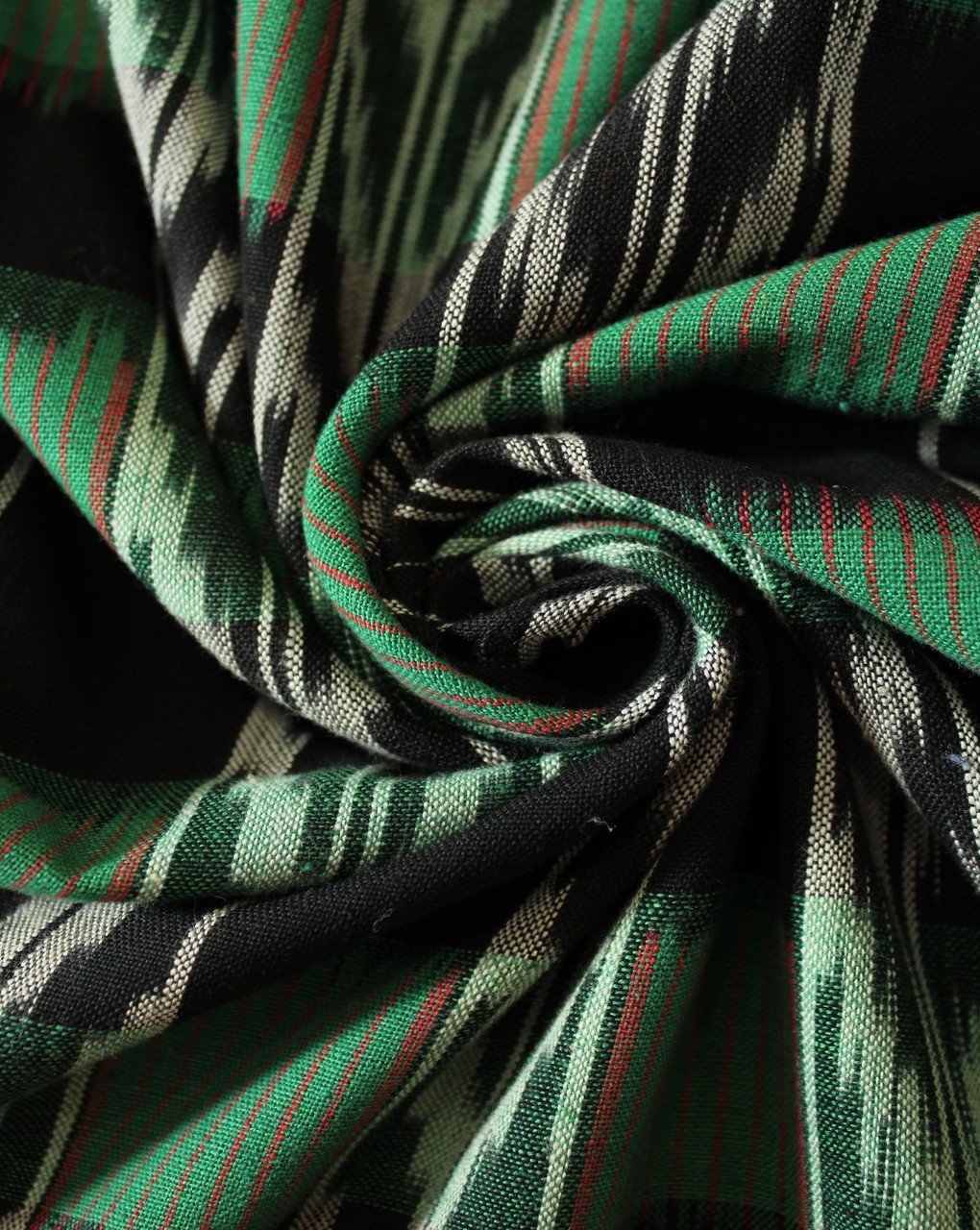 Green And Black Abstract Cotton Ikat Fabric