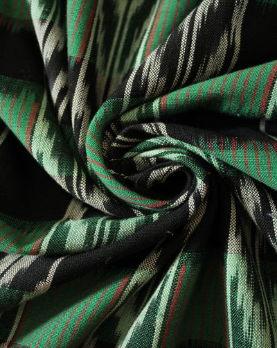 Green And Black Abstract Cotton Ikat Fabric