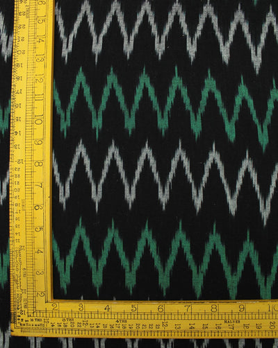 Black And Green Chevron Cotton Ikat Fabric