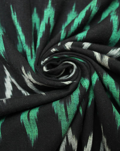 Black And Green Chevron Cotton Ikat Fabric