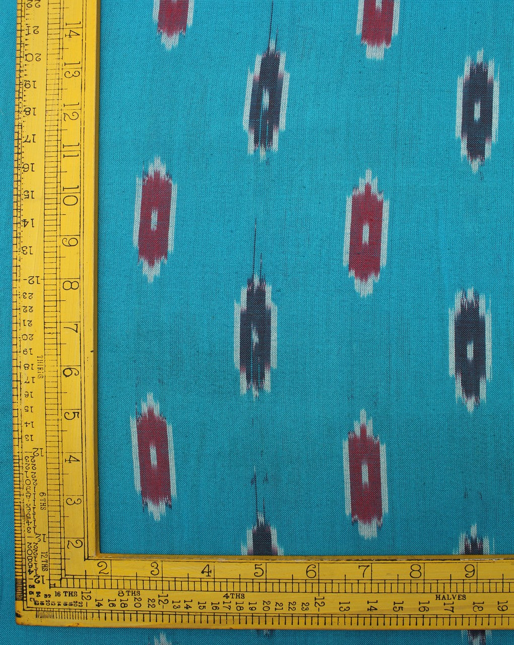 Blue And Red Abstract Cotton Ikat Fabric