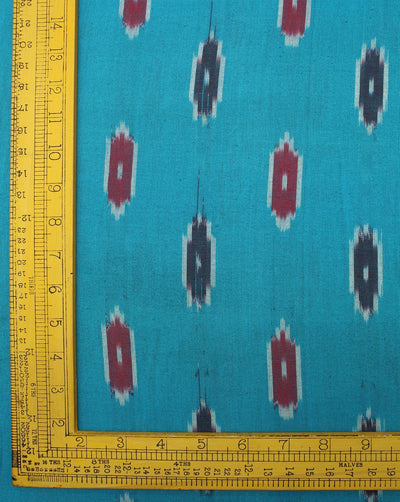 Blue And Red Abstract Cotton Ikat Fabric