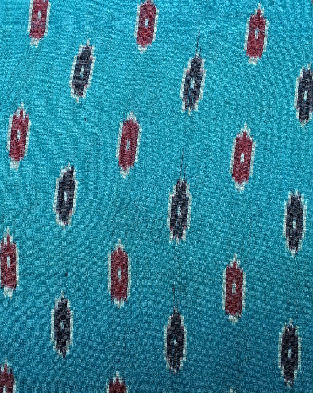 Blue And Red Abstract Cotton Ikat Fabric