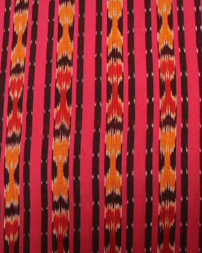 Red And Maroon Stripe Cotton Ikat Fabric