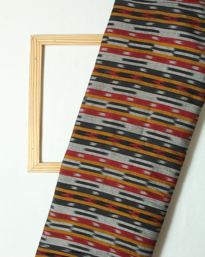 Black And Multicolor Stripe Cotton Ikat Fabric