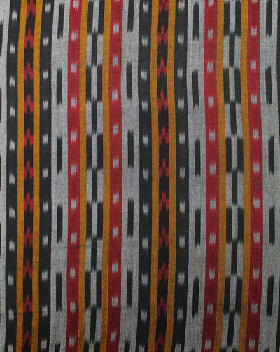 Black And Multicolor Stripe Cotton Ikat Fabric