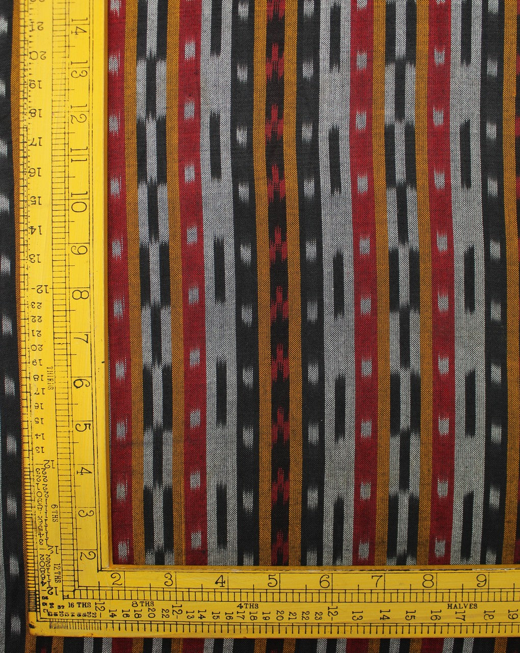 Black And Multicolor Stripe Cotton Ikat Fabric