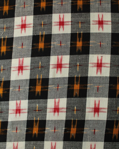Black And White Check Cotton Ikat Fabric