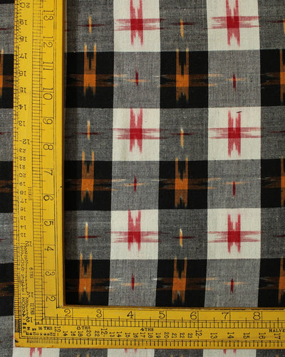 Black And White Check Cotton Ikat Fabric
