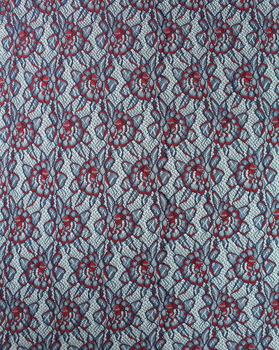 Red Polyester Floral Design Lace Cut Work Fabric