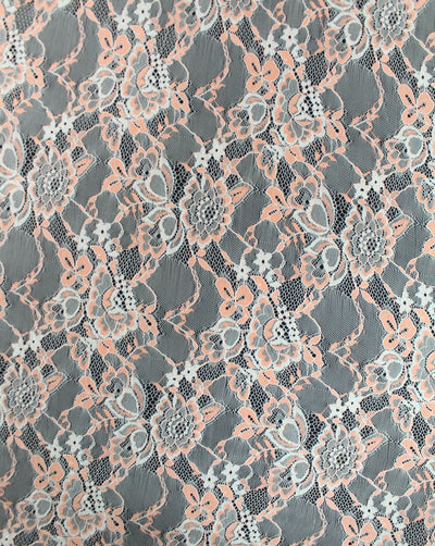 Peach Polyester Abstract Design Lace Cut Work Fabric