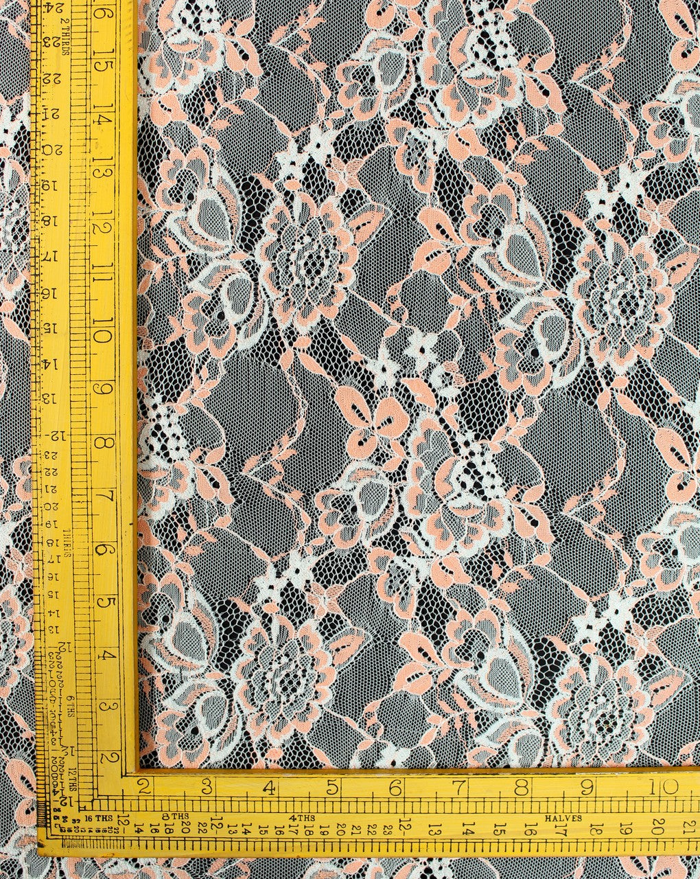 Peach Polyester Abstract Design Lace Cut Work Fabric