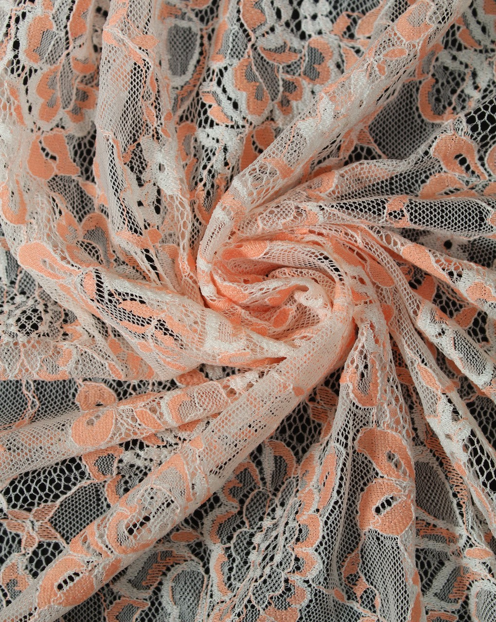 Peach Polyester Abstract Design Lace Cut Work Fabric