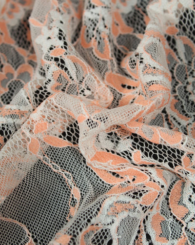 Peach Polyester Abstract Design Lace Cut Work Fabric