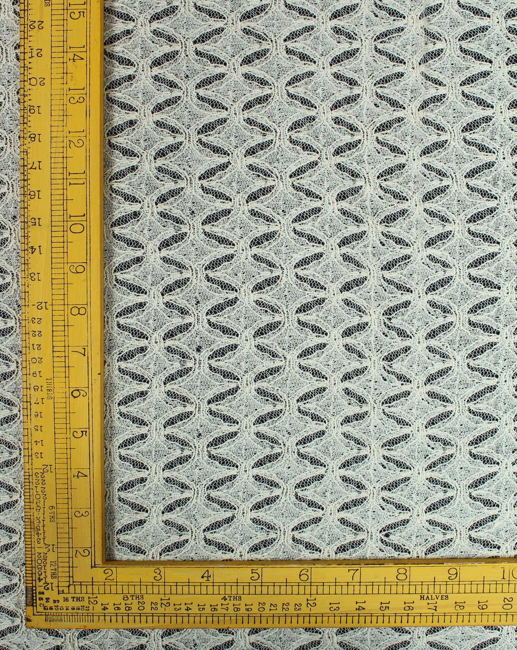 Greige Cotton Chevron Design Lace Cut Work Fabric
