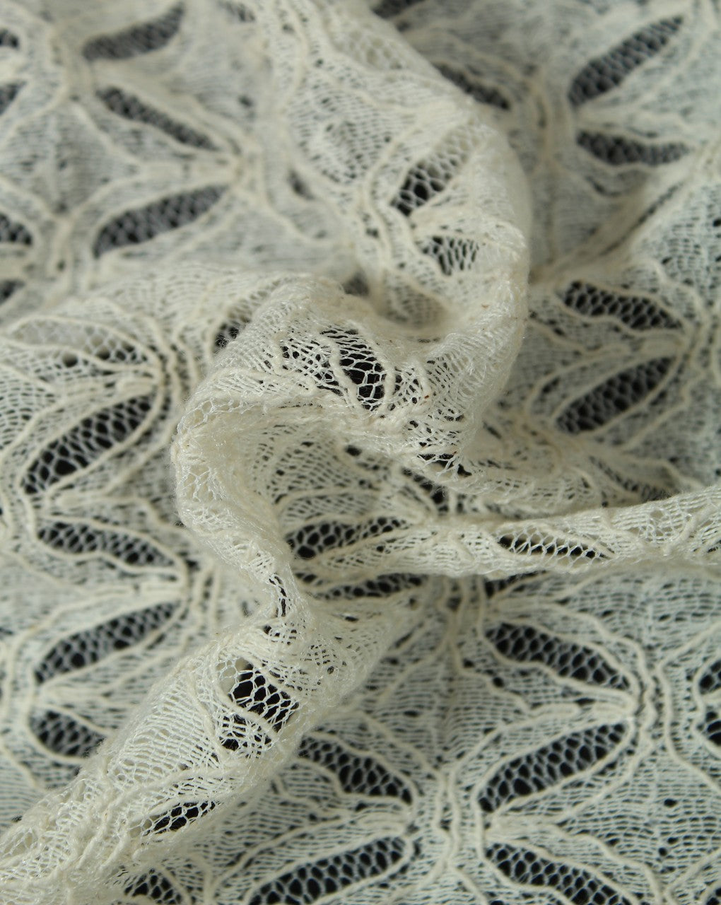 Greige Cotton Chevron Design Lace Cut Work Fabric