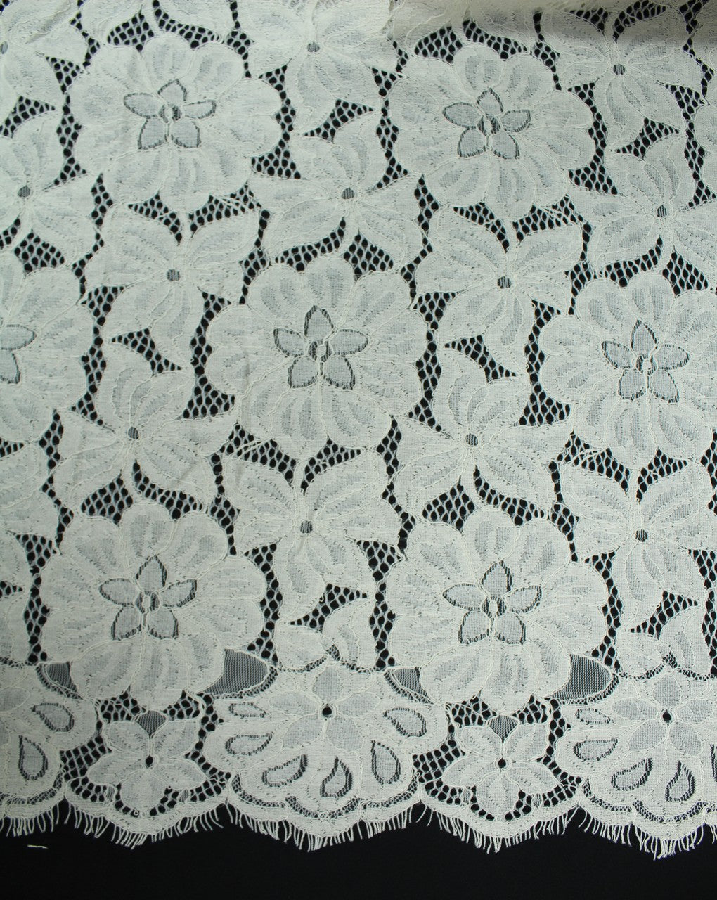 Greige Polyester Floral Design 38 Lace Cut Work Fabric