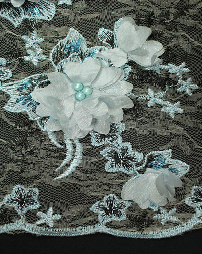 Cream And Multicolor Floral Design Polyester Net Embroidered Fabric