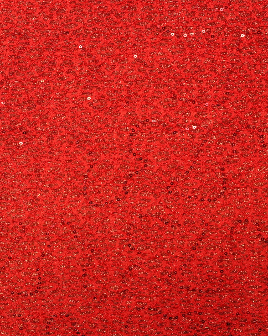 Red And Red Abstract Design Polyester Net Embroidered Fabric