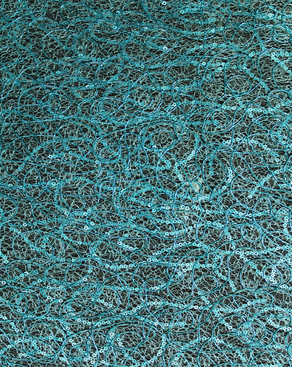 Blue And Blue Abstract Design Polyester Net Embroidered Fabric