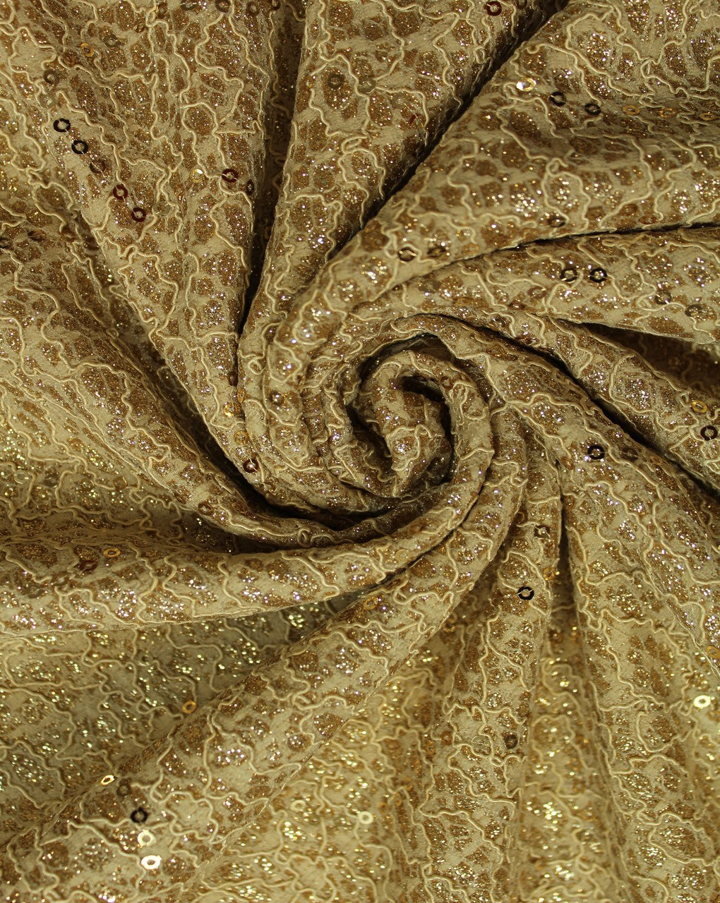Cream And Gold Polyester Net Embroidered Fabric