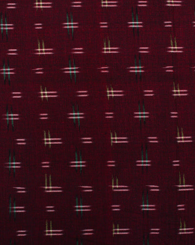 Maroon Ikat Design Yarn Dyed Cotton Fabric