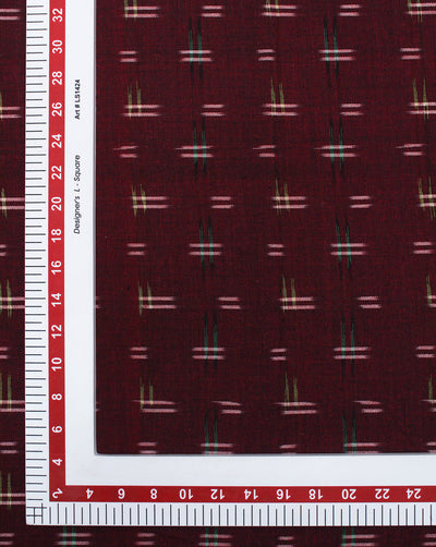 Maroon Ikat Design Yarn Dyed Cotton Fabric